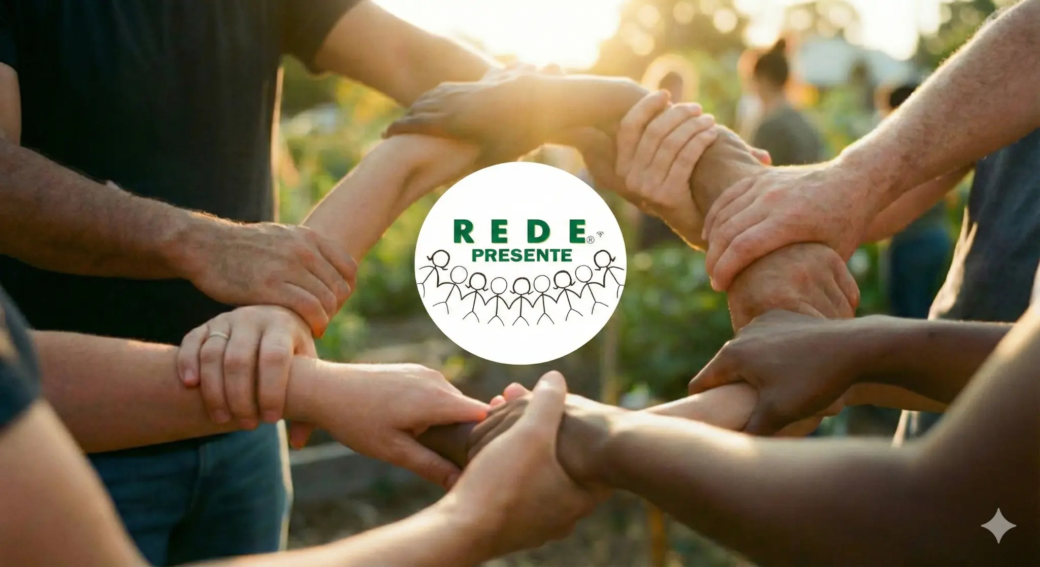 Mãos de voluntários unidas